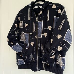 CHAUS Sport Vintage Navy Nautical Hooded Zip Jacket Size Large Sailboats